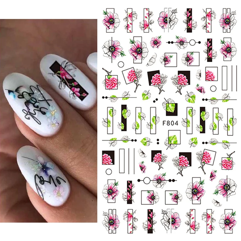 Nail Art Decalcomanie 3D Tulipano Narciso Fiori bianchi Cursori adesivi Adesivi per unghie Decorazione per punte delle unghie Bellezza