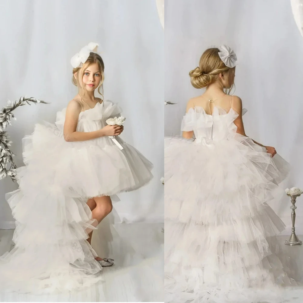 Elegant Little Baby Flower Girl Dress for Wedding Dresses Tiered Puffy Tulle Bow with Detachable Kids Birthday Evening Gowns