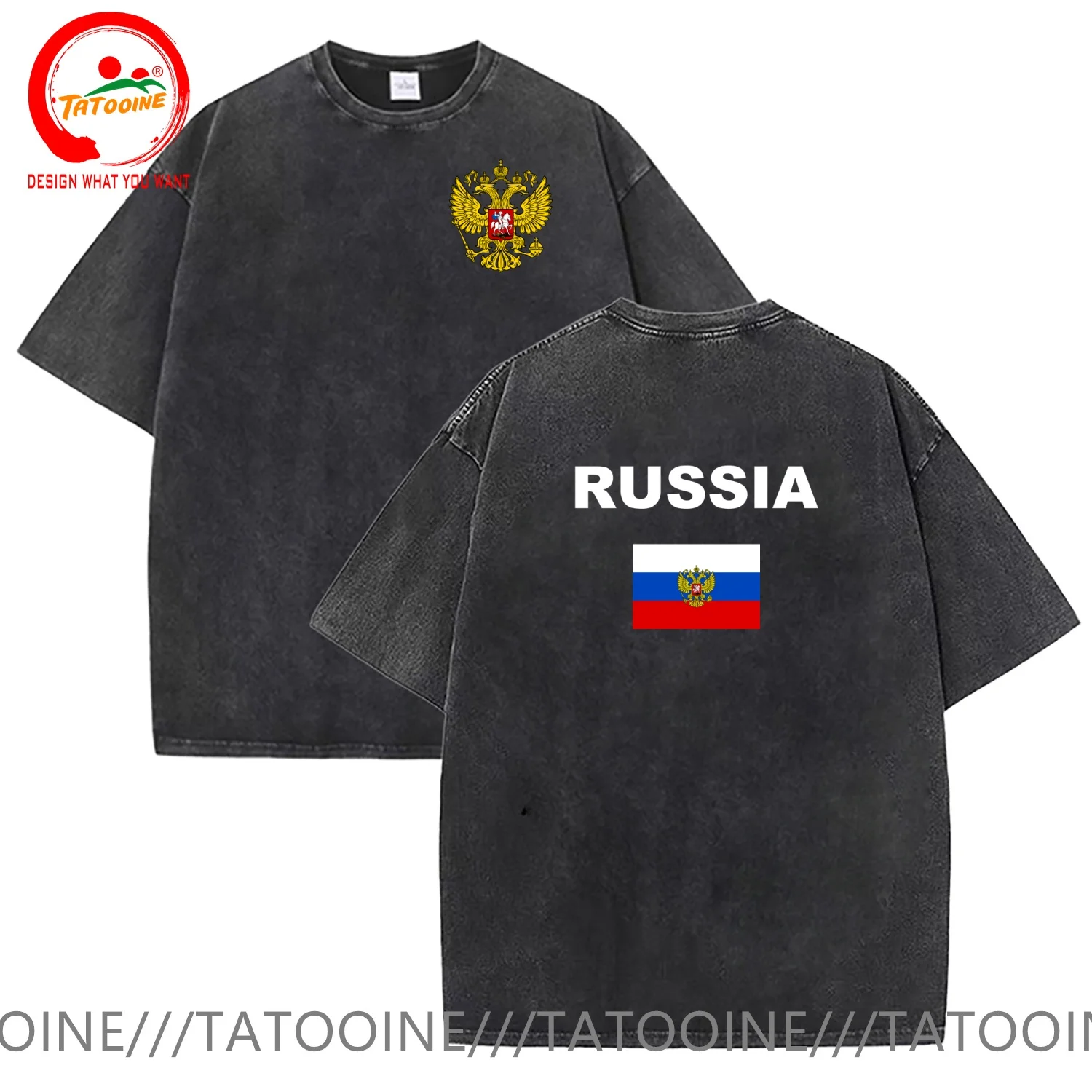 

Vintage Washed Cotton T-Shirt Funny Designer Russian Flag back T Shirt Men Fashion Trendy Casual Clothing Stylish Tops Tees