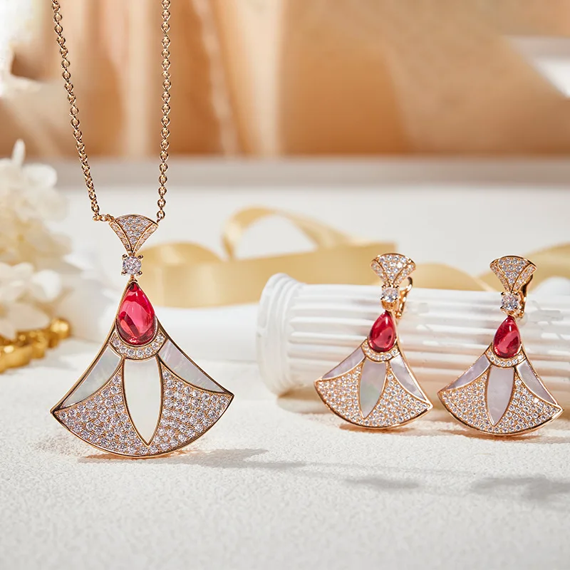 EYER New Long Necklace Earrings Set for Women 3A Zircon Rose Gold Agate Necklace Set Drop Pendant Necklace Party Wedding Jewelry