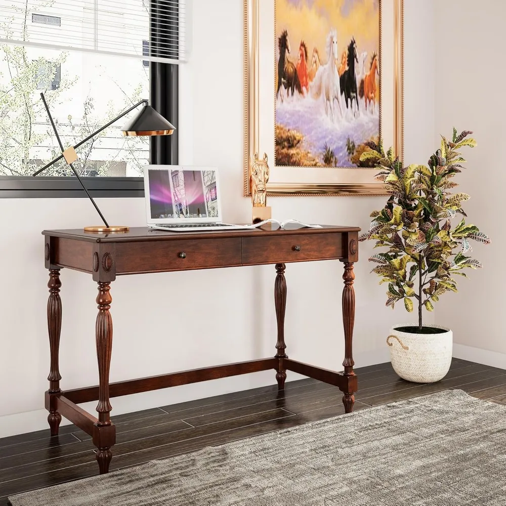 

Wood Computer Writing Desk with 2 Big Drawers 46.1 Wide Home Office Desk Workstation Big Rustic Study Table Furniture in C