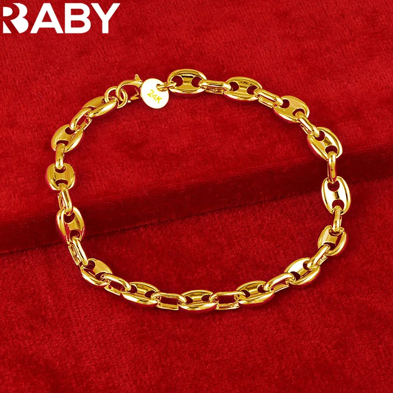 URBABY 18K Gold Pig Nose Circle Chain Bracelets For Women Men Wedding Engagement Fashion Party Jewelry Charms Accessories