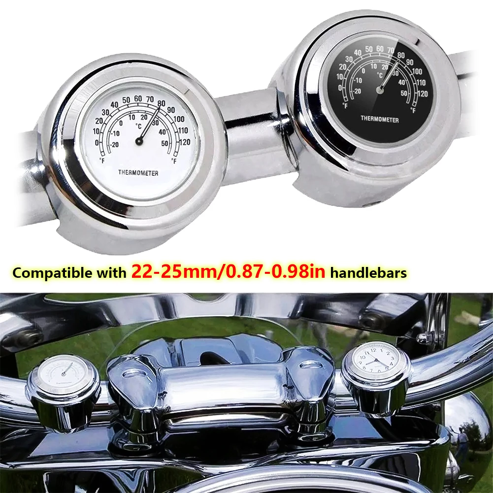 Motorcycle Handlebar Clock Thermometer Luminous Dial Clock 22-25mm Motorbike Handlebar Mount For Yamaha Kawasaki Accessories