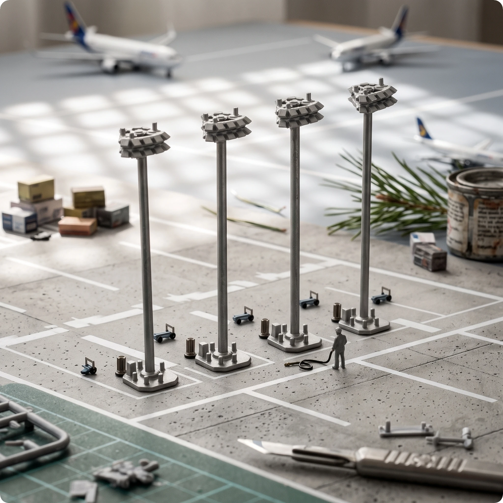 Airport High-pole Light Accessory Miniature Light with Square Base for 1 400 Scale Airport Diorama Layout