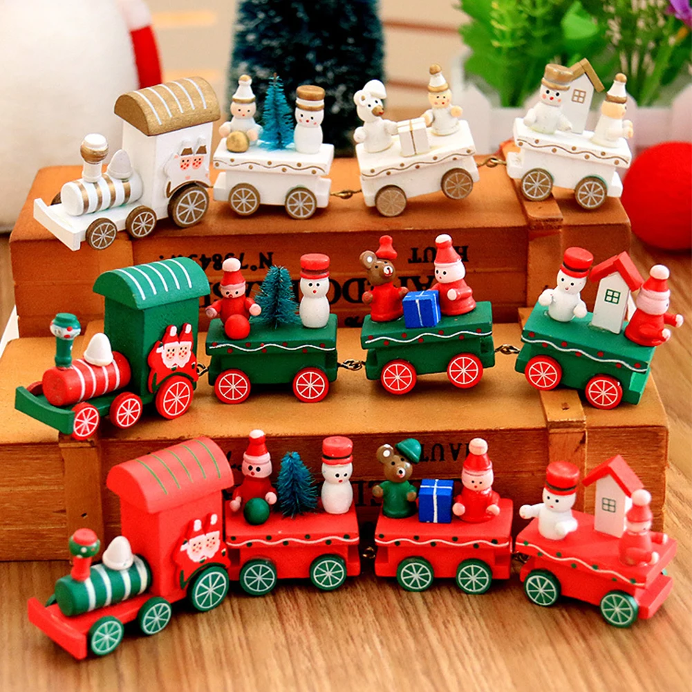 Christmas Present Mini Train Set Holiday Decor Christmas Motifs Compact Size Display Easy Seasonal Celebrations Wooden Toys