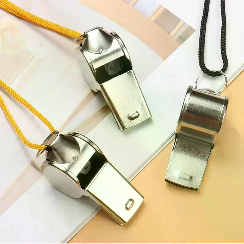 2 قطعة صافرة الفولاذ المقاوم للصدأ مع الحبل الرياضة في الهواء الطلق صافرة سوبر بصوت عال صفارة إنقاذ الطوارئ