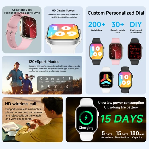 Imagen 2 del producto Nuevo reloj inteligente 1,83 ""pantalla HD monitoreo del sueño y de la salud llamada Bluetooth modos multideportivos relojes inteligentes de moda para mujeres y hombres regalo