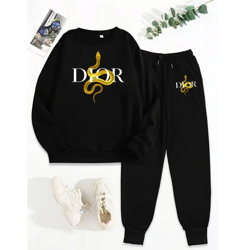 Women Tracksuit 2 Piece Set Outfit Casual Pullover + Jogger Pants Harajuku Style Breathable Hoodies Clothing Outdoor Sports Kit