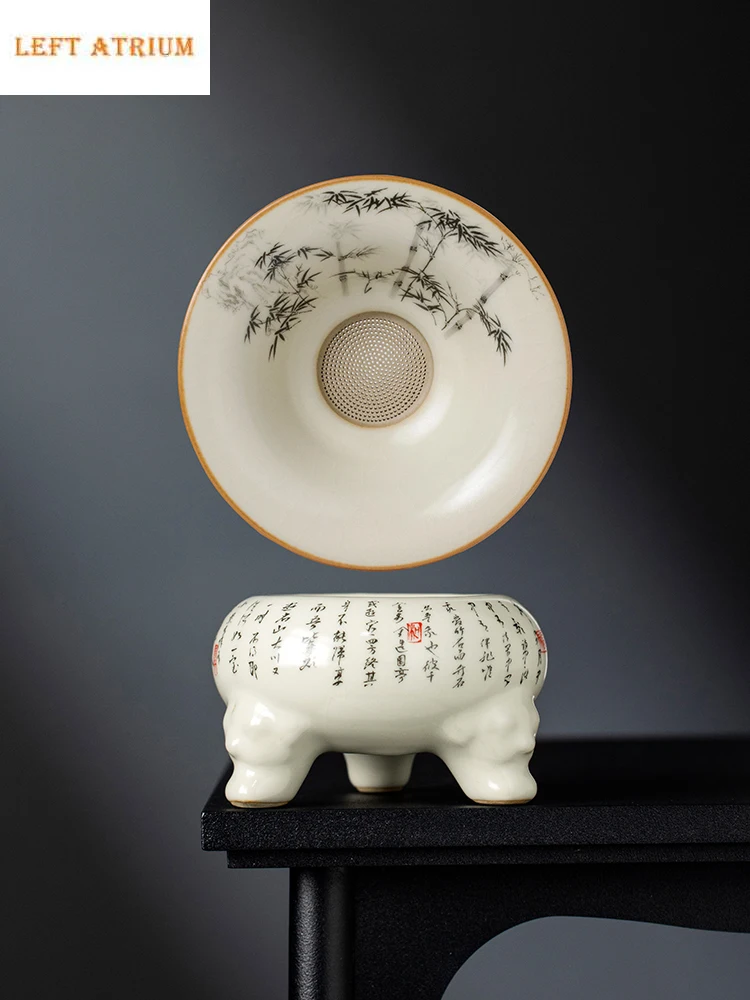 Black Bamboo Ru Kiln  Tea Strainer Set  Tea Infuser Cracked Glaze Tea Separator Infusor Retro Tea Soaking