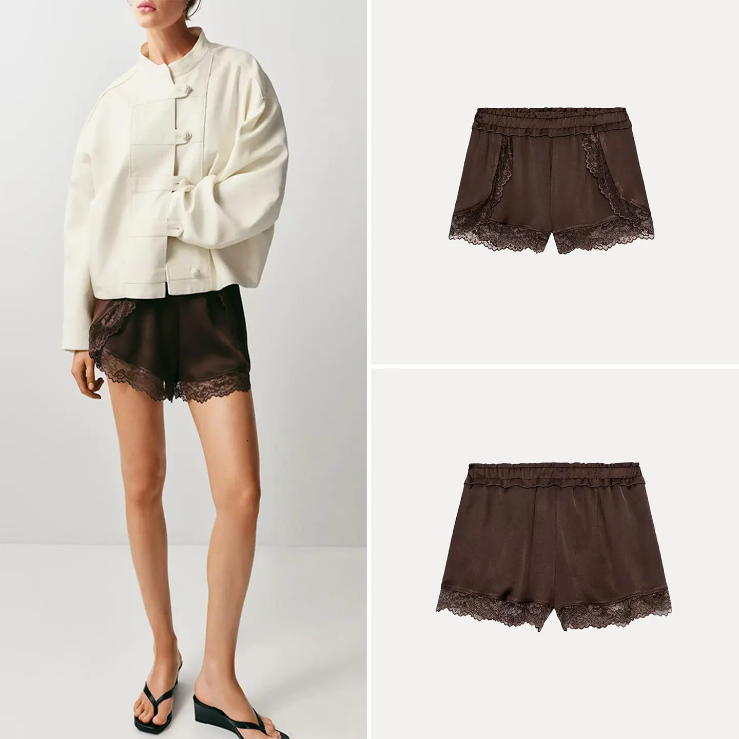 

Low Waist Elastic Waist Lace Short Pants Women's Summer Fashion 2026 New Style Splicing Lace Short Pants Natural Waist