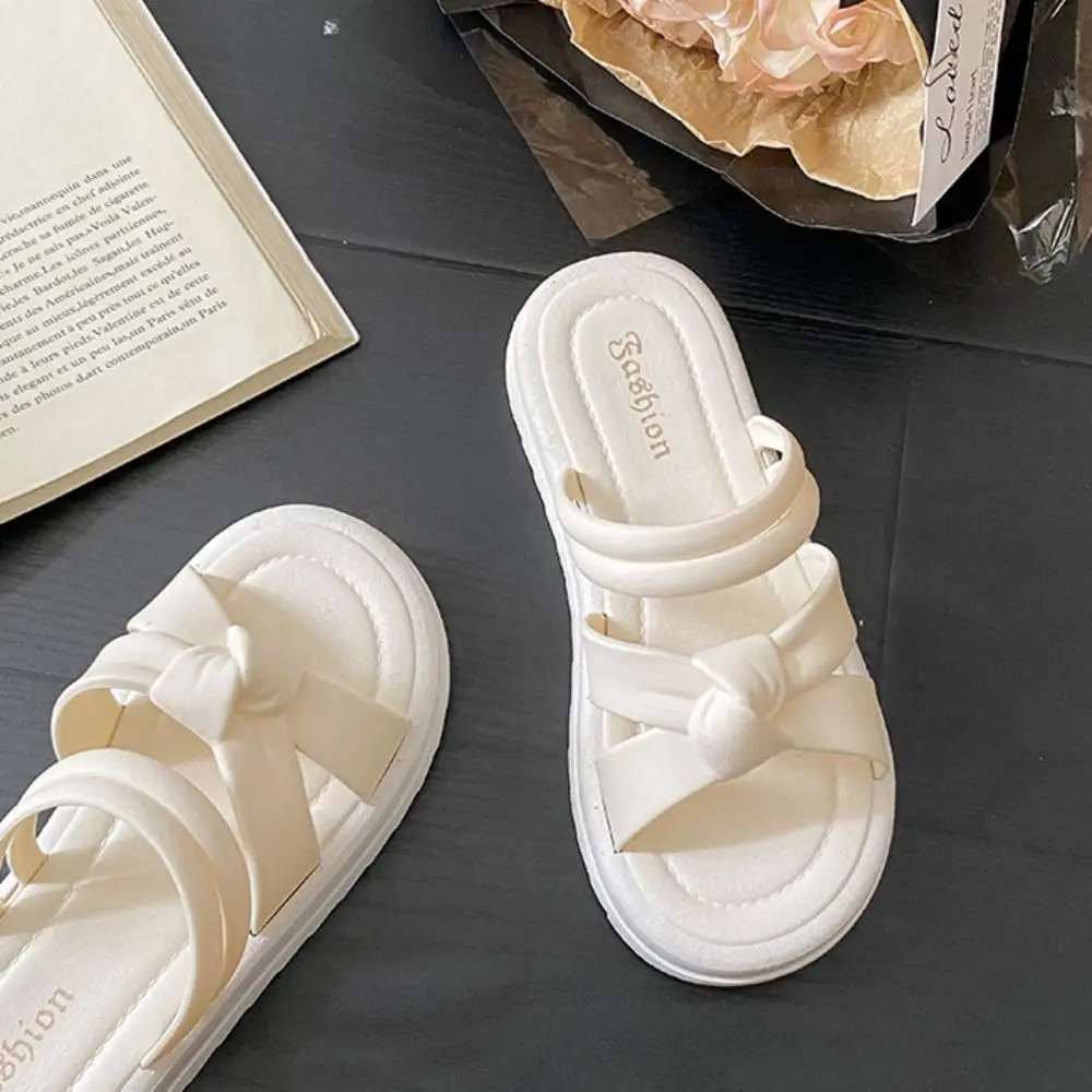 Cute PVC Knot Flats Slippers Thick Soled Sweet Slippers for Women Beachwear Shoes Bohemian Style Slides Sandals Summer