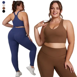 Kobiety zestaw gimnastyczny Plus Size do ćwiczeń z kręconymi stanik sportowy legginsami do jogi dres Oversize XXXL rozszerzony rozmiar odzież damska