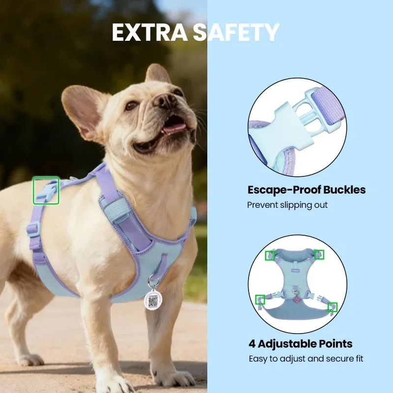 Adjustable Dog Harness with ID Tag Waterproof Breathable No Pull Puppy Walking Vest Reflective Escape-Proof Pets Walking Harness