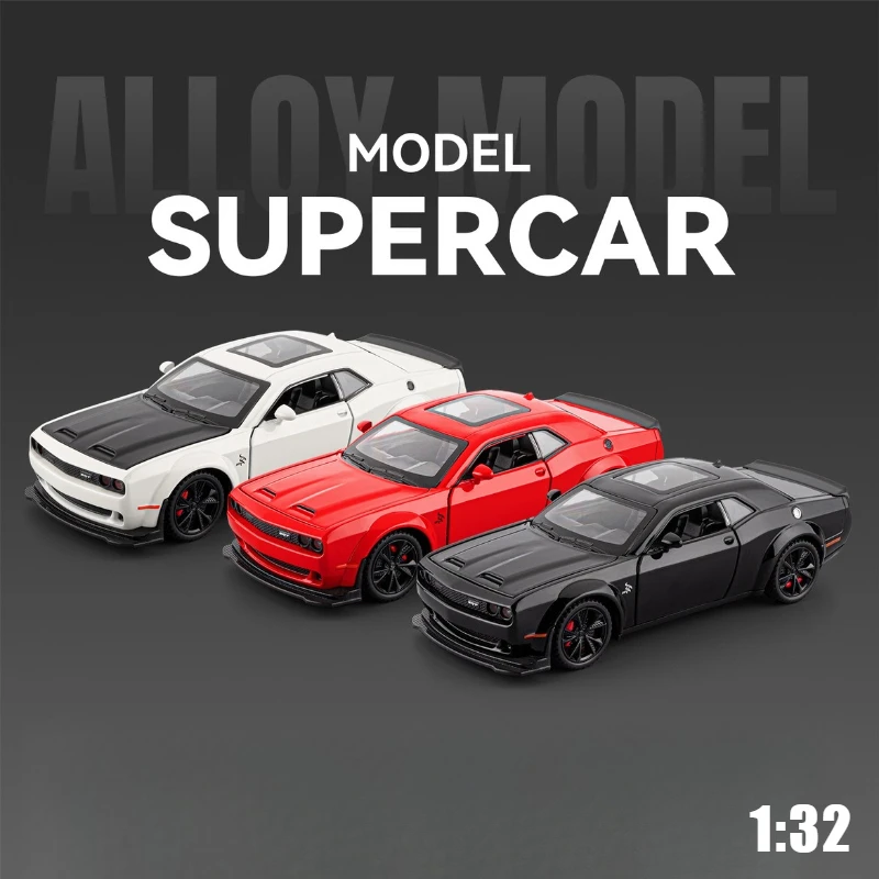 1:32 SRT Hellcat Alloy Sports Car Model Toy Diecast Metal Door Opened Sound Light Pull Back Miniature Car Christmas Gift