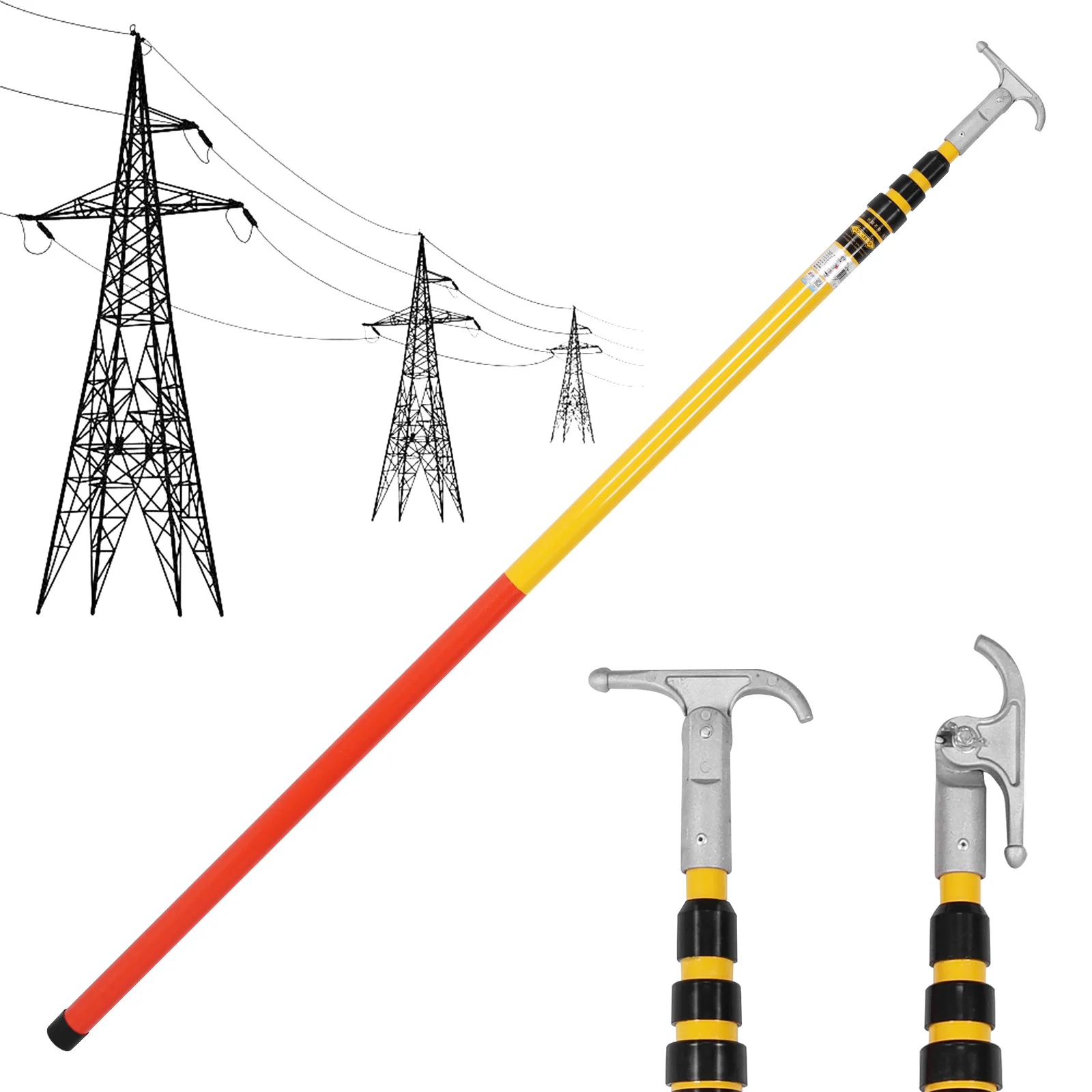 220KV 6m 4단 텔레스코픽 절연 작업봉 다각도 조절 가능한 훅헤드 고전압 텔레스코픽 핫스틱