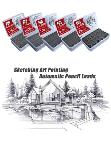 1000 Stück Druckbleistift-Minenkern 0,5 0,7 0,9 1,3 2,0 mm große Kapazität austauschbare Bleistiftminen für Studenten, erschwingliche Geschenkbox