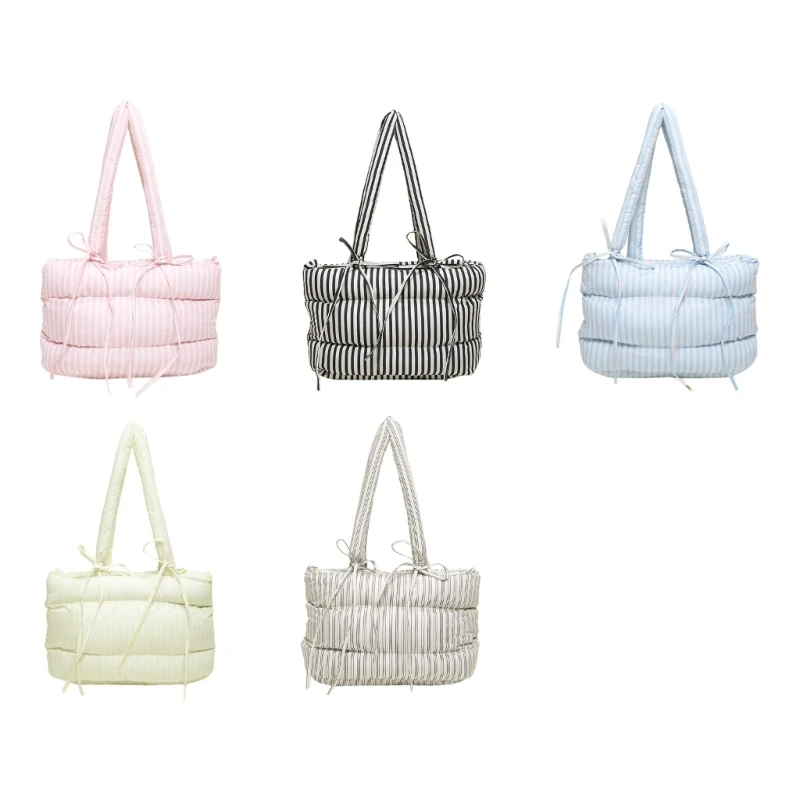 Stylish Cotton Puffer Handbag with Easy to Carry Handle for Various Occasion E74B