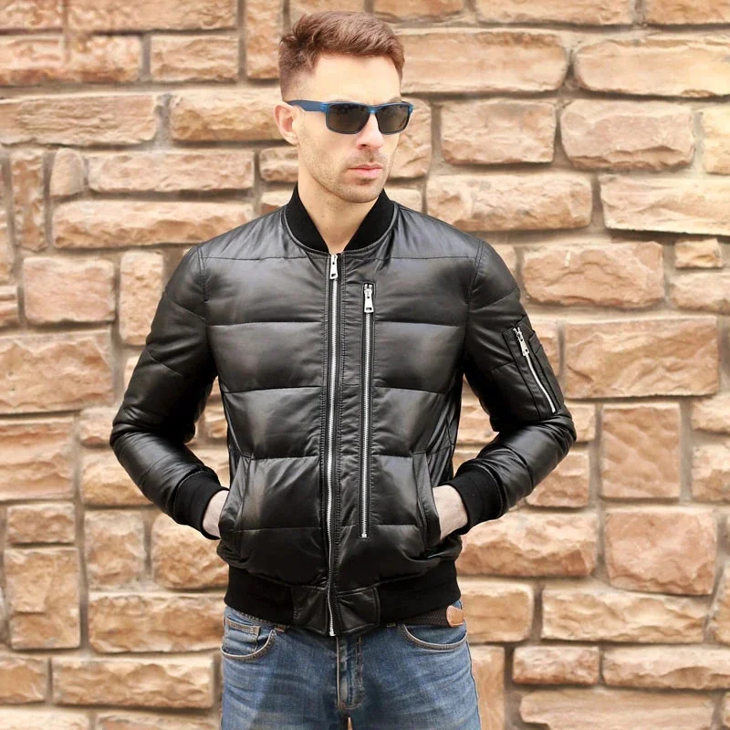 AYUNSUE 2024 New Autumn Winter Jackets Men Genuine Leather Down Jacket Men\'s Padded Real Sheepskin Coats Slim Short Coat