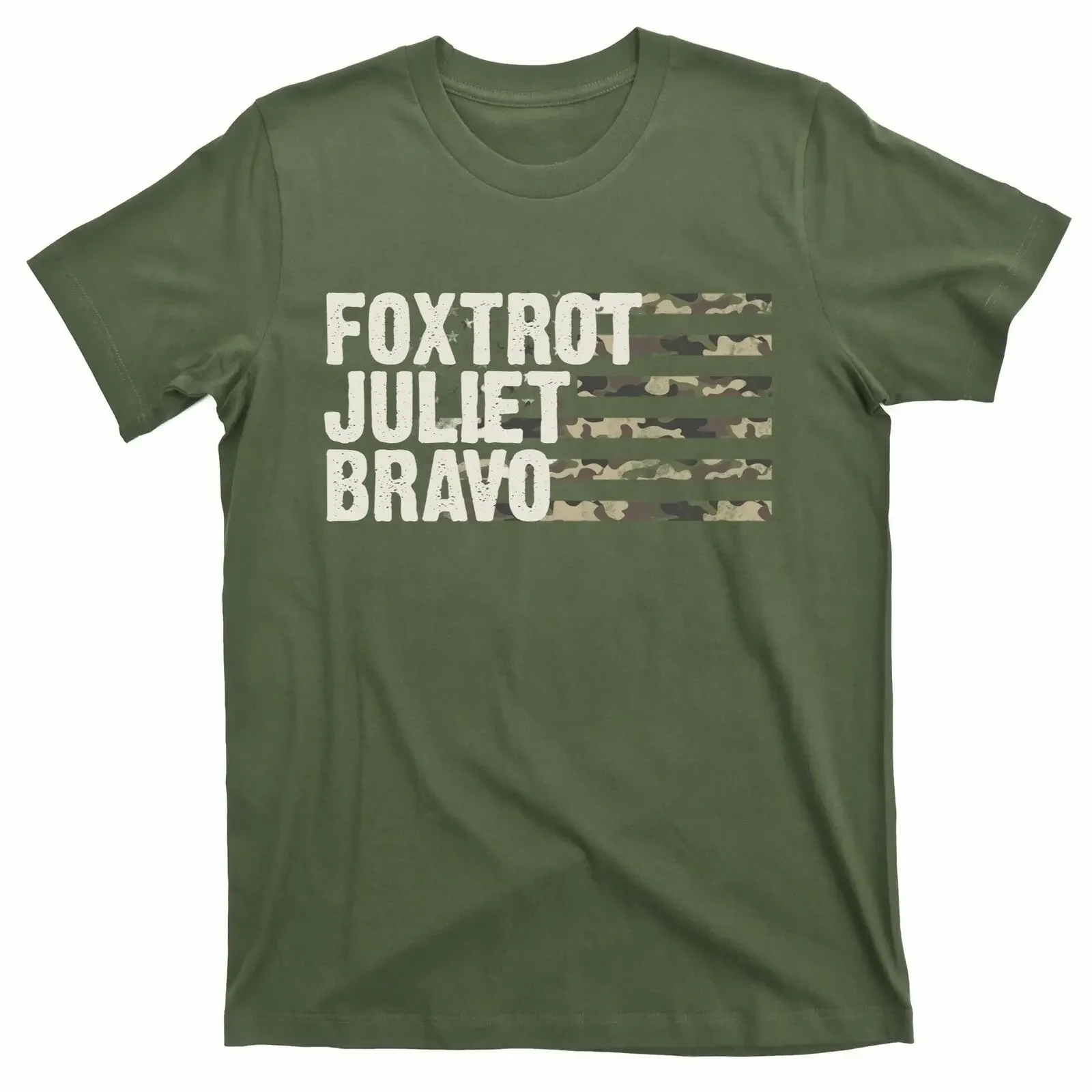 

Foxtrot Juliet Bravo Camo Military Flag T-Shirt Men's 100% Cotton Casual T-shirts Loose Top Size S-3XL