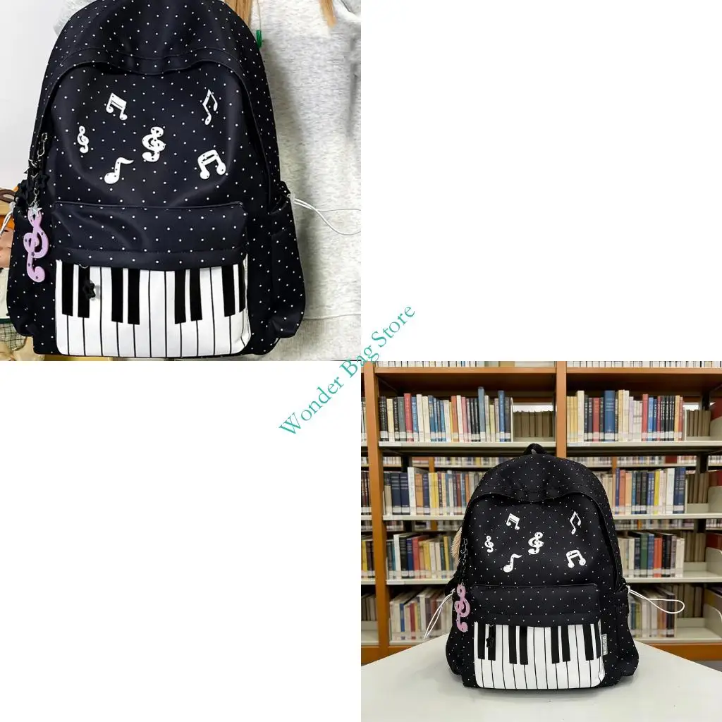 Simple Lovely Piano Pattern Backpack Large Capacity Daypack College Middle School Bookbags Fashion Preppy Bag for Women Girls
