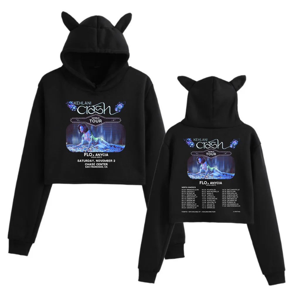 

Kehlani Crash World Tour 2024 Cat Ears Long Sleeve Regular Game Fans Gift Printing Girls Fashion Hoodie