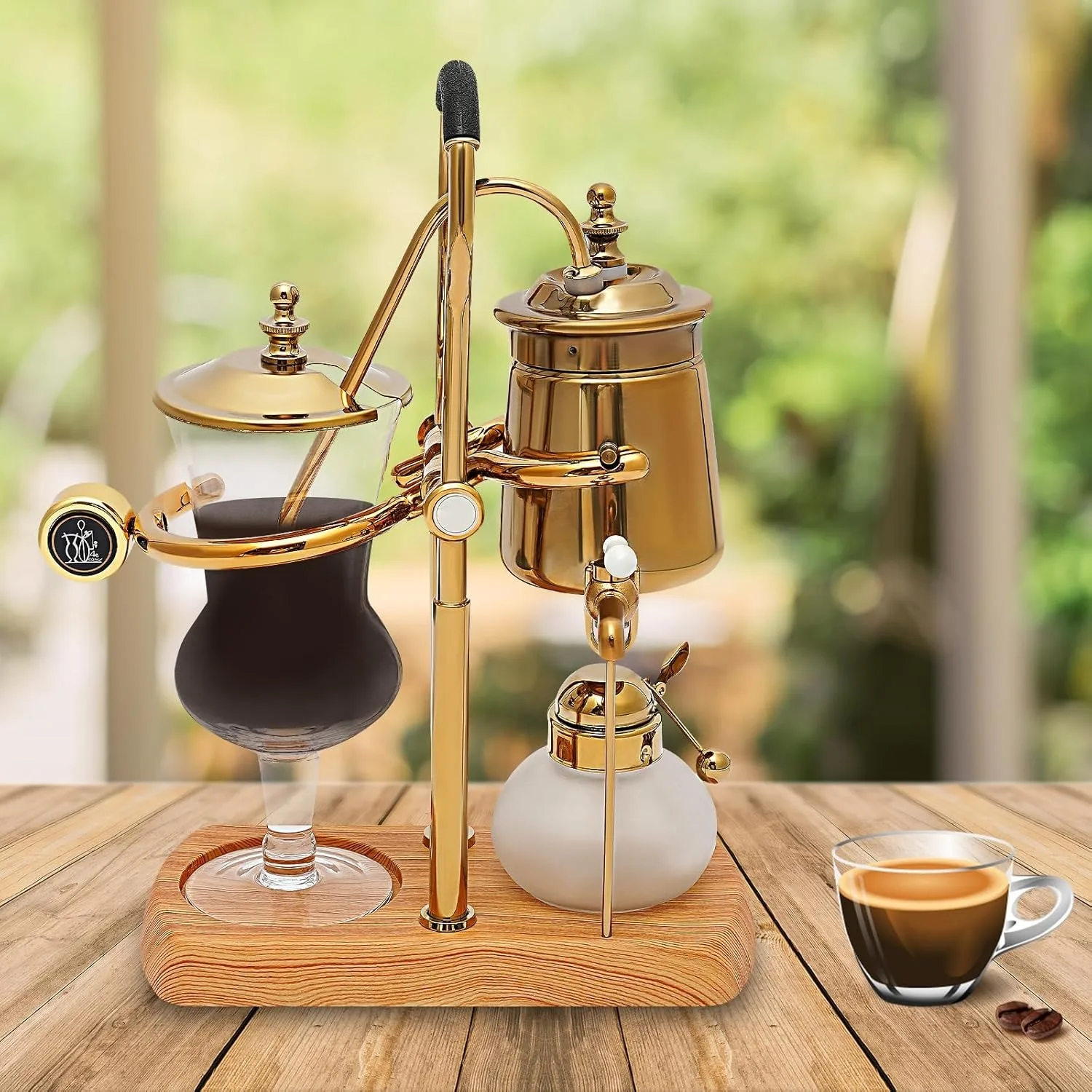 Luxury Siphon Balance Coffee Machine, Siphon Coffee Machine Set, Coffee and Tea Brewer, Natural Wood Base and Lid Knob