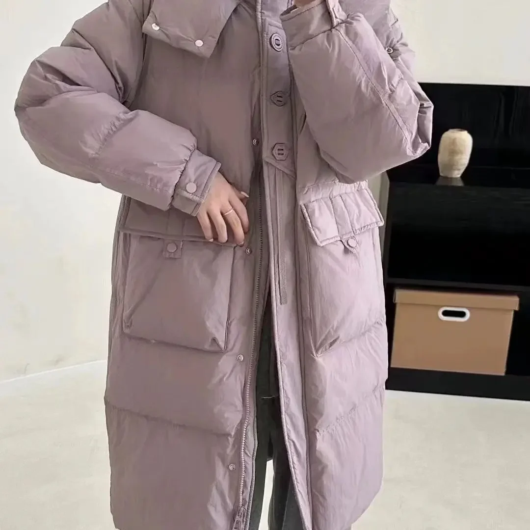 Women's Hooded Parker Coat Drawstring Waist Warm Solid Pocket And Stand-Up Collar Long Sleeves 2025 Parker Coat