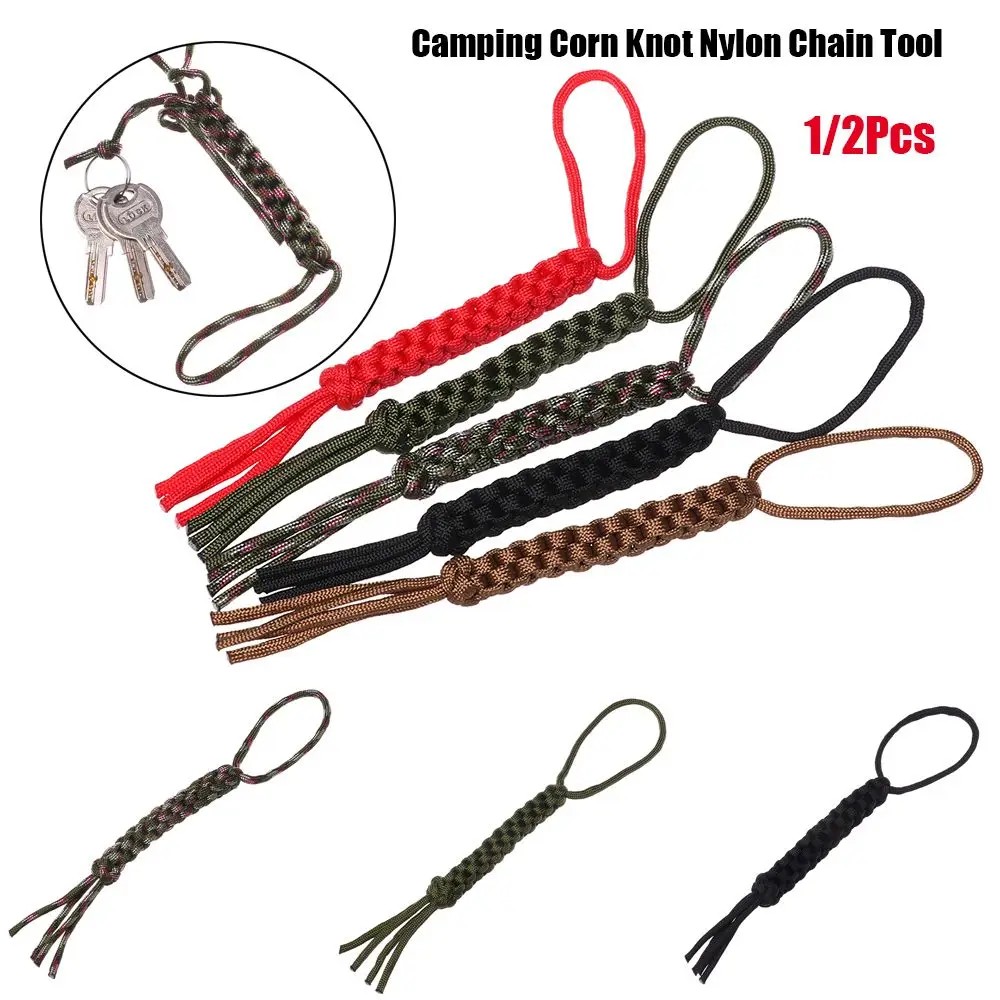 1/2pcs Outdoor Keychain DIY Tools Ornaments Camping Corn Knot Nylon Chain Tool Survival Ropes Knife Pendant