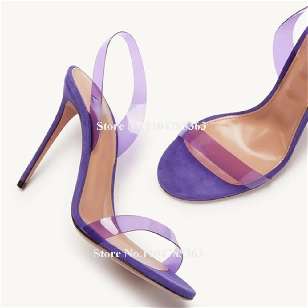 

Очаровательные прозрачные босоножки на шпильке из ПВХ в стиле пэчворк с открытым носком, прозрачные вечерние туфли на одном ремешке, фиолетовый, серебристый, на тонком каблуке