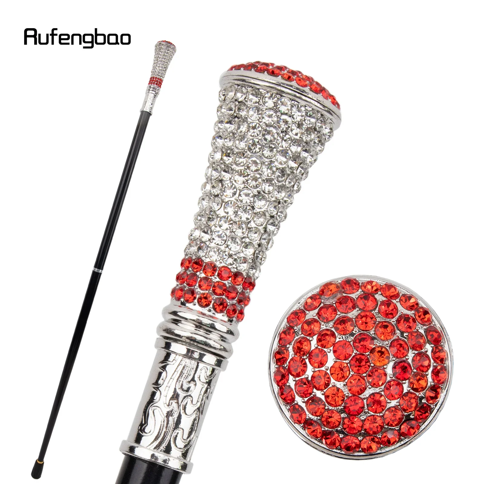 

White Red Artificial Diamond Walking Cane Fashion Decorative Walking Stick Gentleman Elegant Cosplay Cane Crosier 92.5cm