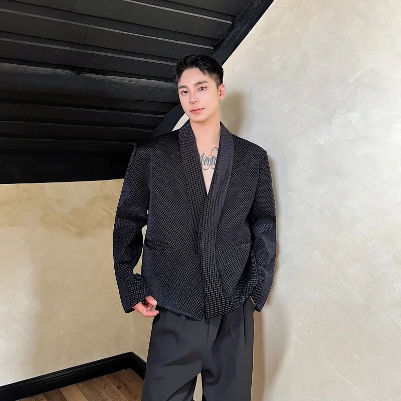 

Мужской костюм из вельвета с сетчатыми вставками, V-образный вырез, модный, высококачественный, для весны и осени, стильная верхняя одежда, пальто