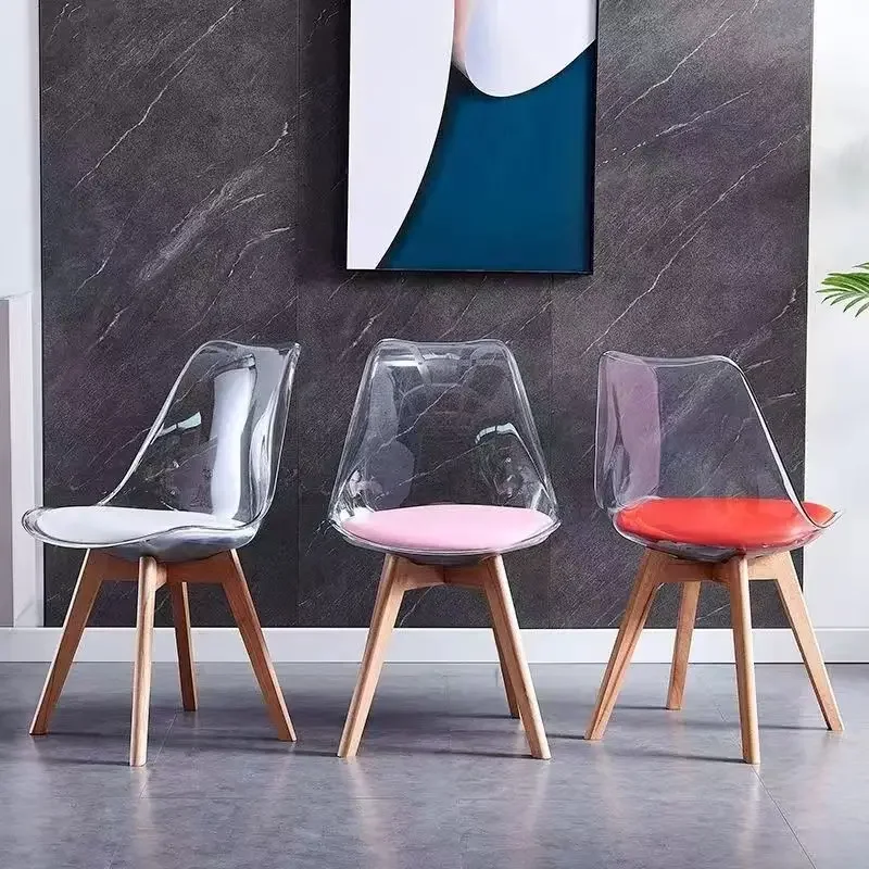 

Nordic dining chair household transparent chair backrest desk stool manicure solid wood acrylic makeup chair negotiation table