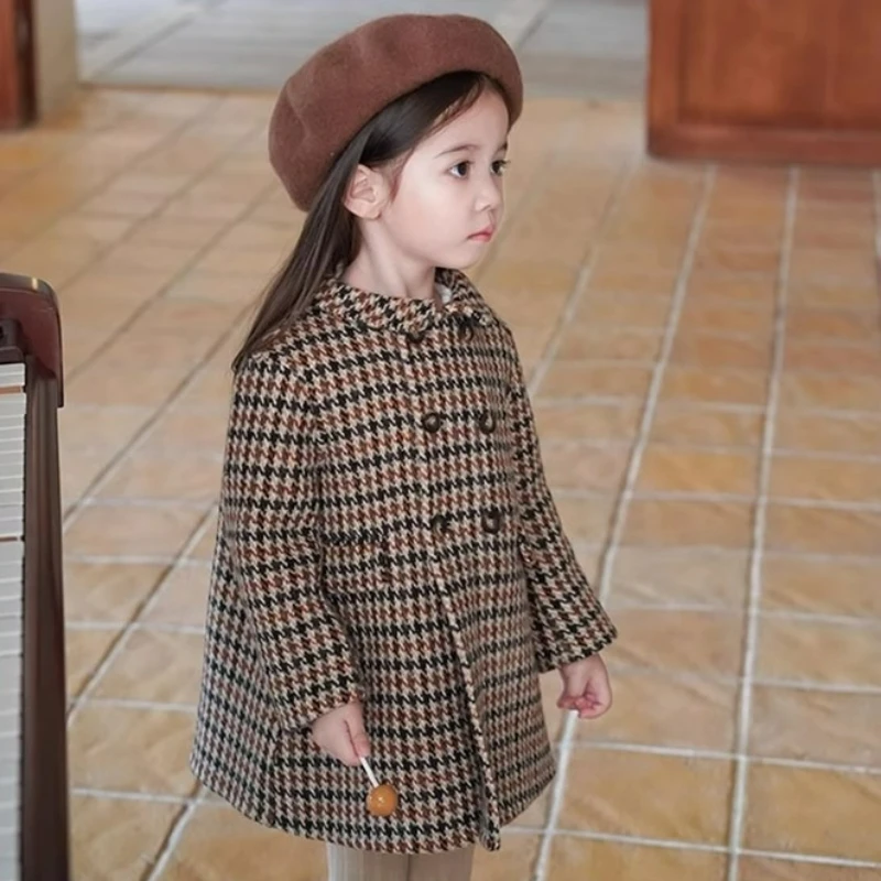 سترة الفتيات مع القطن ومعطف صوفي بريطاني منقوش سميك 2025 ملابس الخريف والشتاء سترة نمط جديد #1