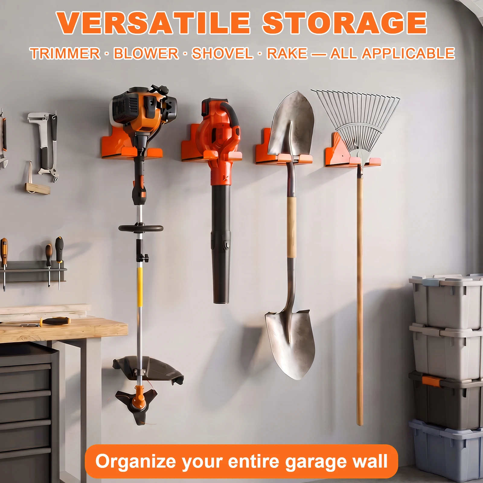 Garage Tool Organizer Wall Mount String Trimmer Holder Weed Eater Hanger Heavy Duty Tool Storage Rack For Shovel Rake Broom Hose