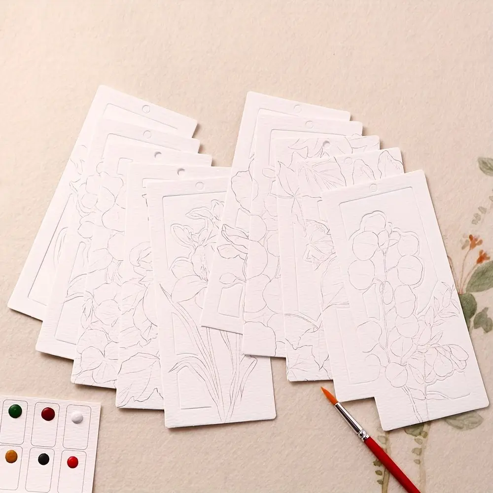 Creative 10 Sheets Watercolor Painting Set 12 Colors DIY Bookmark Painting Set Handmade Gift Coloring Bookmark