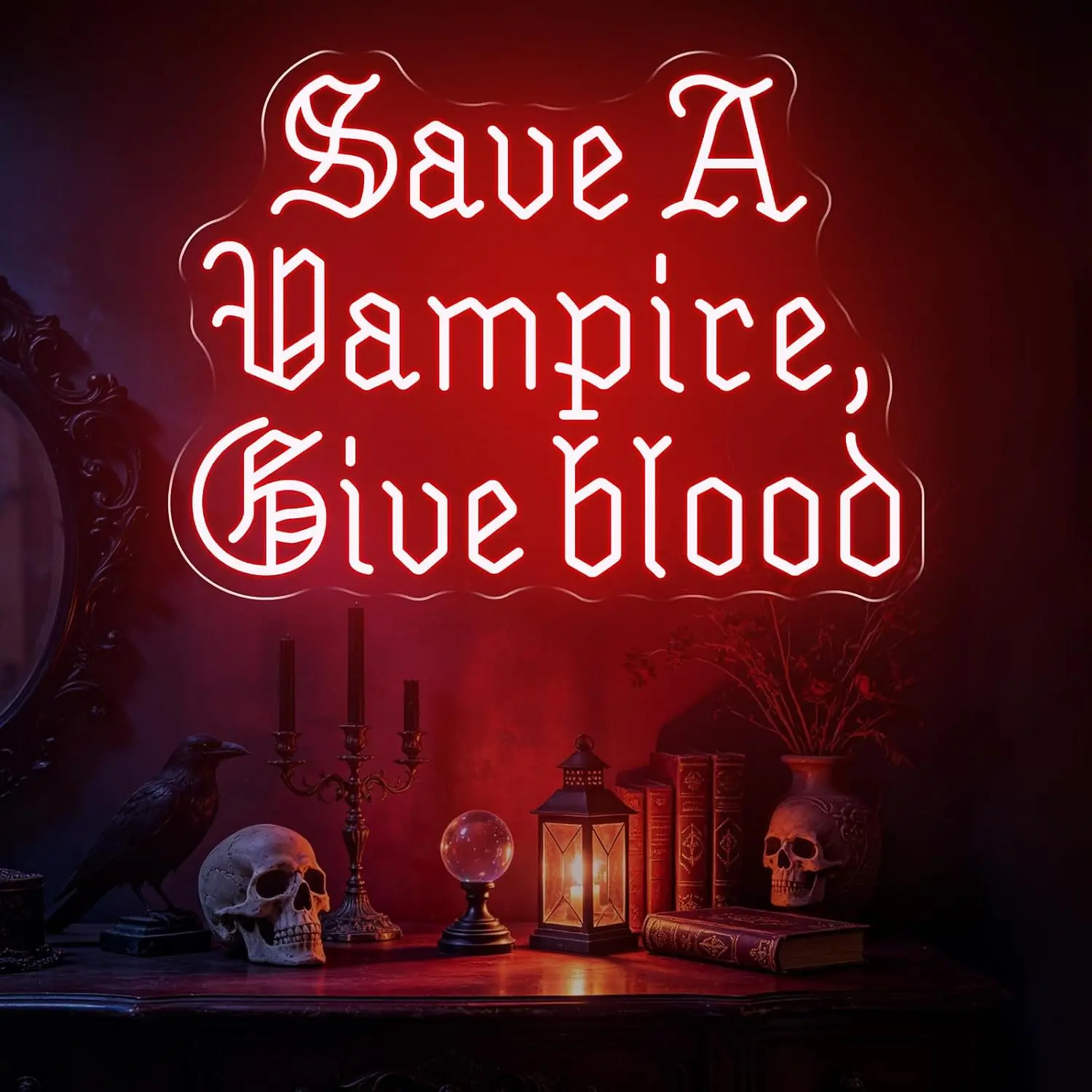Save A Vampire Give Blood Neon Sign USB Powered LED Neon Light Halloween Party Gothic Bedroom Bar Window Home Decoration Gift
