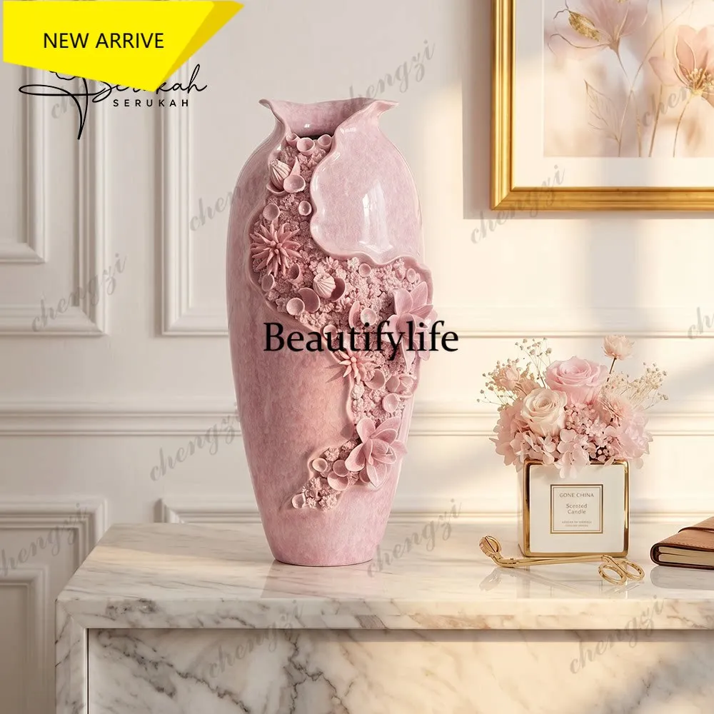 a95 Velvet Blooming Light Luxury Ceramic Vase Ornament for Living Room Floral Arrangement, High-End Entryway