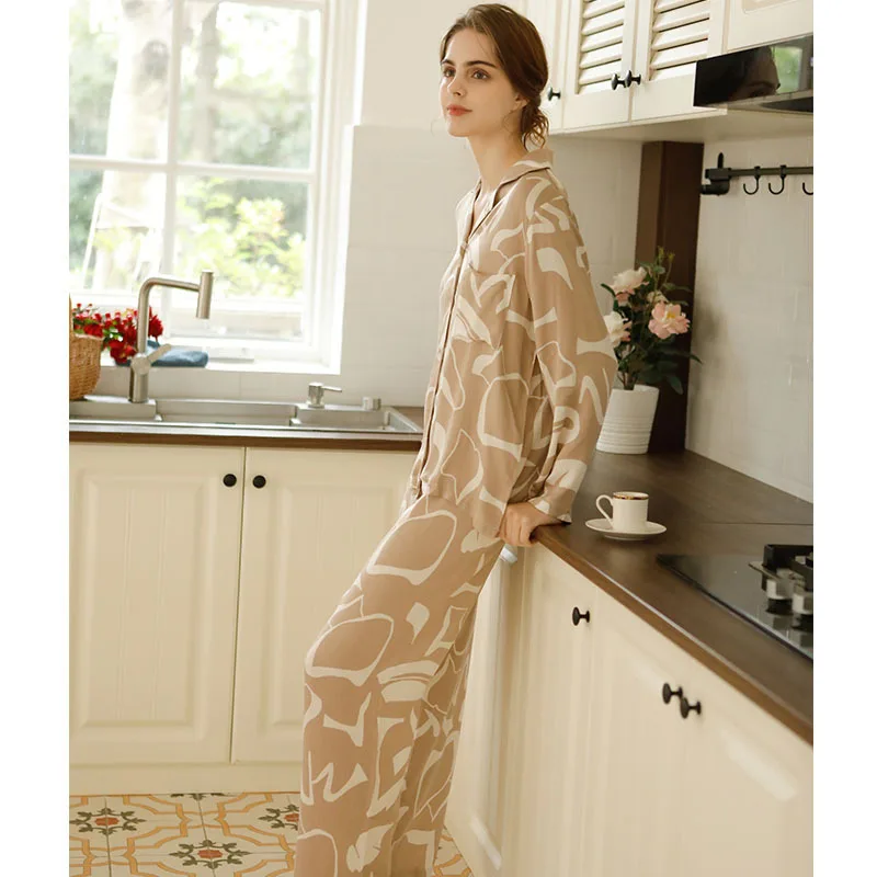 Autumn Casual Fashion Couple Pajamas Caman Long-sleeved Pants Home Service Viscose Pyjamas Women Luxury Clothes Sexy Sleepwear