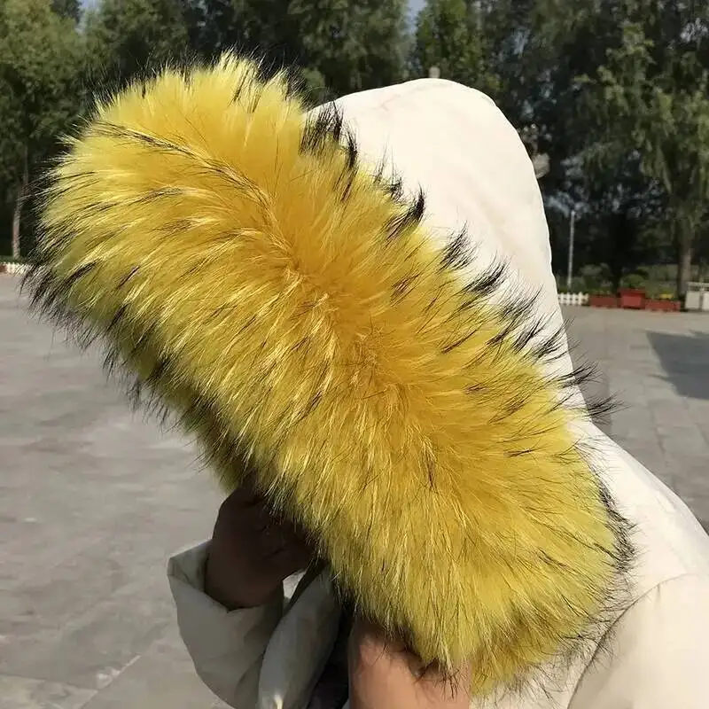 2025 Real Raccoon Fur Collar Women Winter Blue Natural Fur Scarves High Quality Fashion Neck Warmer Scarf Femme Shawl Accessory