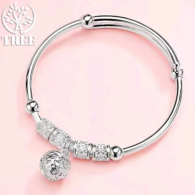 ALITREE 925 Sterling Silver Bell Bracelet For Women Luxury Adjustable Texture Bead Bracelets Beautiful Fine Jewelery Party Gift