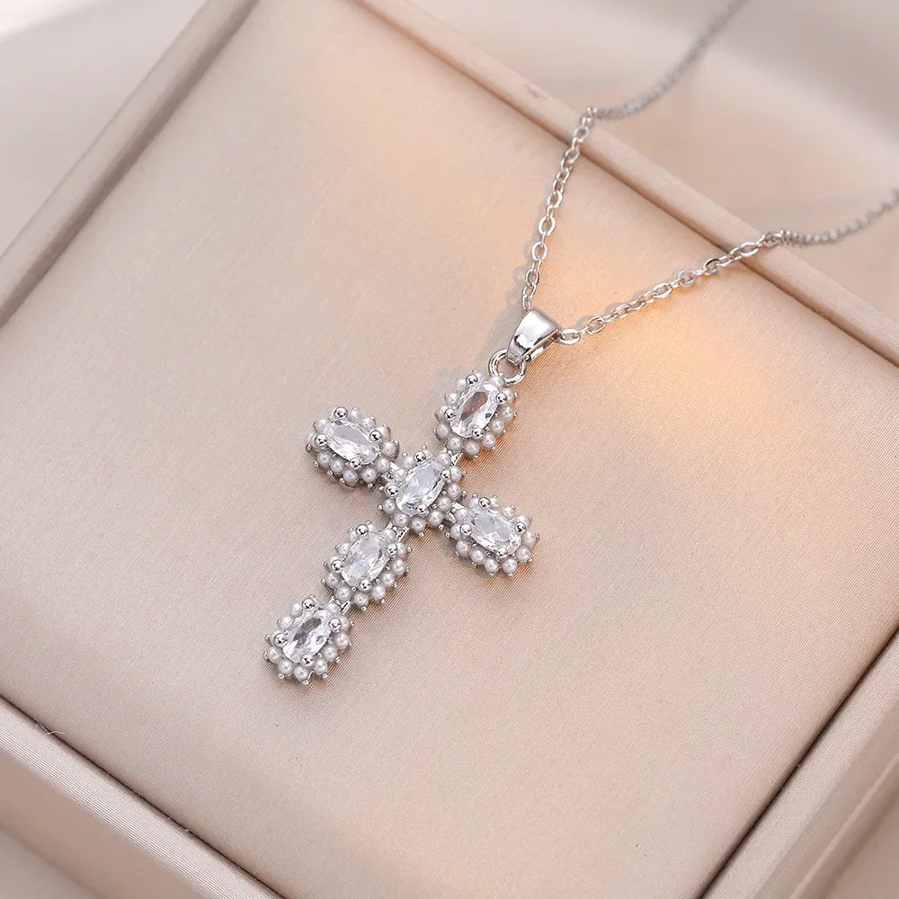 ZComdeaux-Collier Croix en Acier Inoxydable pour Femme, Mode