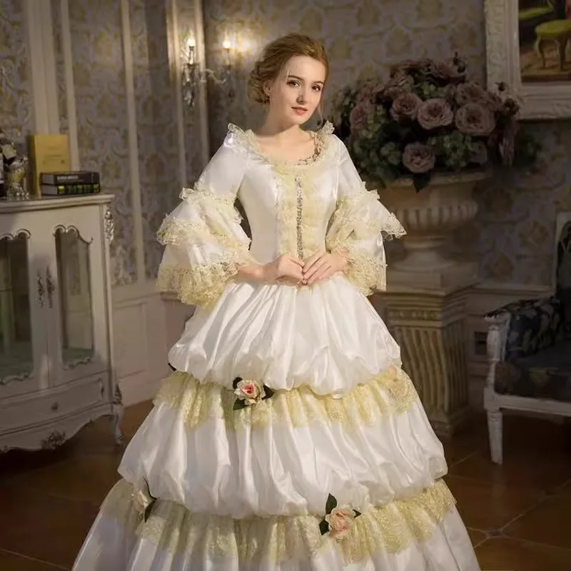 ศาลยุโรปเครื่องแต่งกายแสดง Queen สีขาวชุดกิจกรรมรัสเซียเค้กกระโปรงแต่งหน้า Travel เครื่องแต่งกาย Vestidos De Noche De Lujo De Fiesta