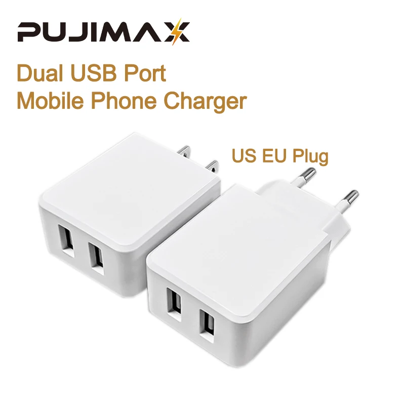 PUJIMAX Dual USB Mobile Phone Charger EU US Plug Travel Wall Charger Adapter For iPhone Samsung Xiaomi Huawei Charging Station