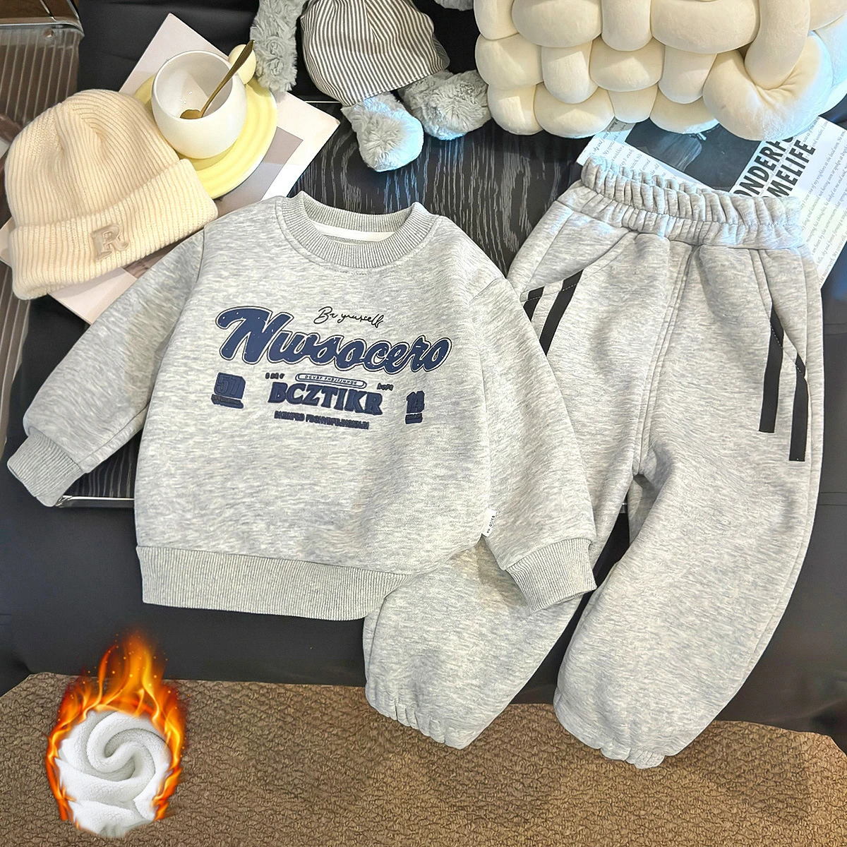 

UNITIM/детский комплект из двух предметов для маленьких девочек, толстый теплый свитшот с буквенным принтом для маленьких девочек, топы + эластичная талия, спортивные штаны для маленьких мальчиков