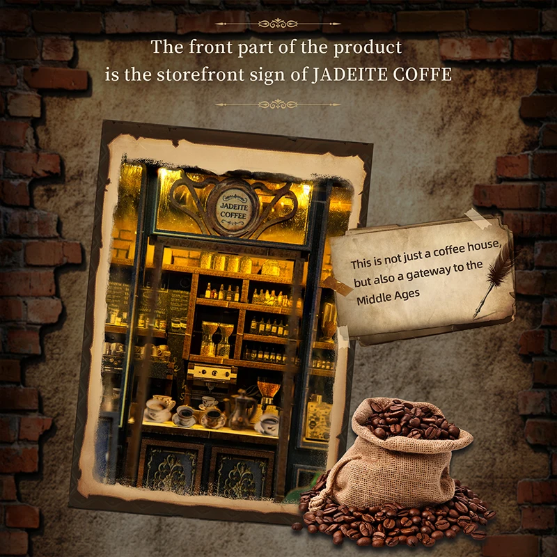 Kits de modelos en miniatura de cafetería de cristal verde de madera DIY con luces LED casa de muñecas con muebles para amigos regalos de cumpleaños