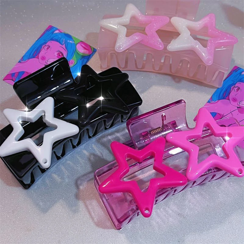 Y2k Aesthetics Colorful Pentagram Star Hair Claws Sweet Cute Lolita Girly Hair Clip for Women Harajuku Fashion Hair Accessories