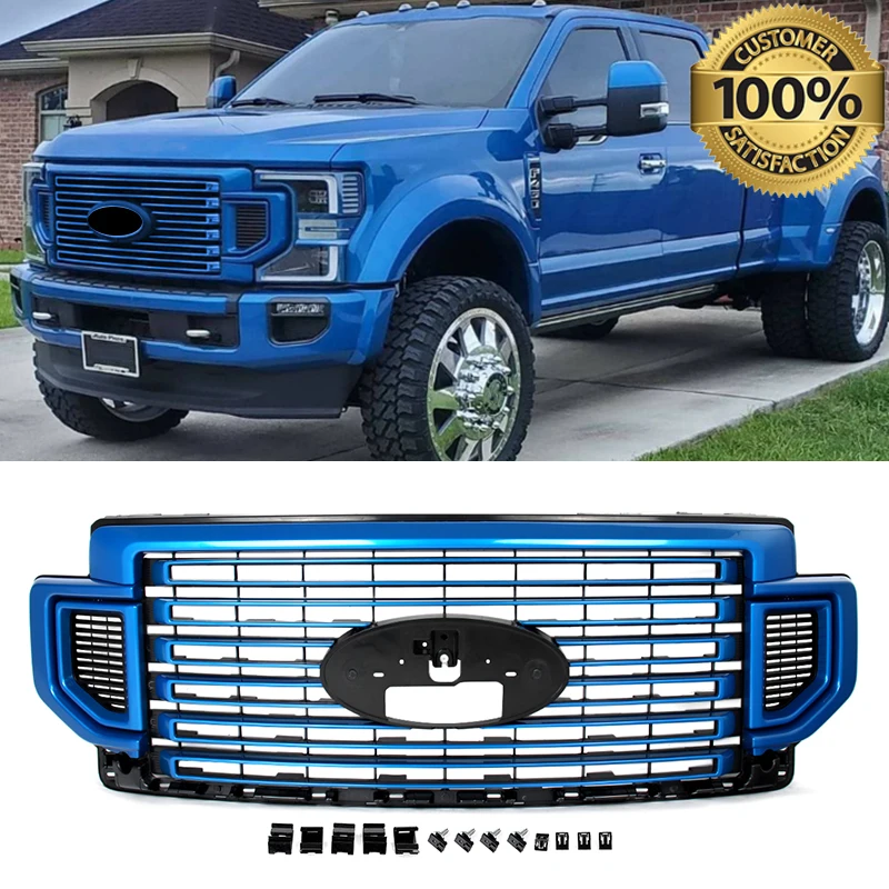 Magickit Front Bumper Grille Replace For Ford F250 F350 F450 F550 Super Duty 2020 2021 2022 Front Grill Assembly Ingot Silver E7