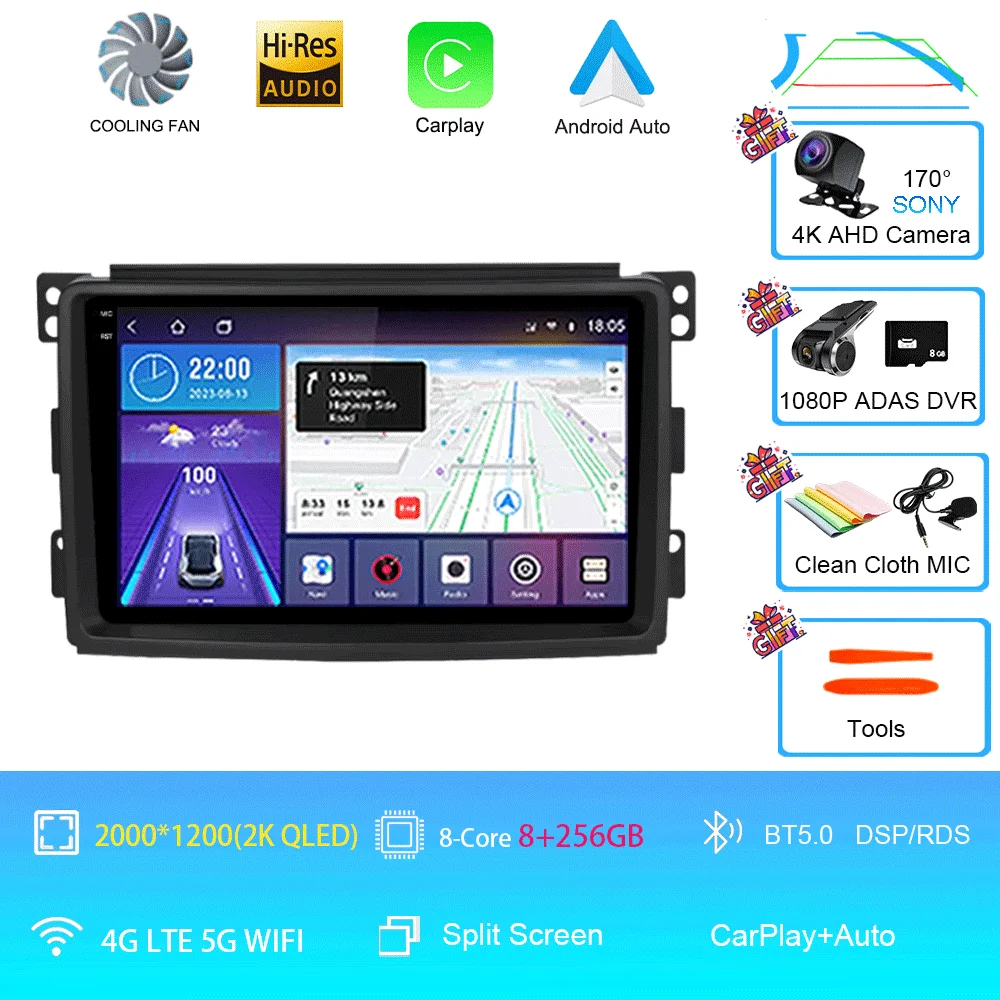 Android 15 Voor Mercedes Benz Smart Fortwo 451 2006 2007 2008 2009 Autoradio GPS Carplay Multimedia Speler Navigatie Stereo auto