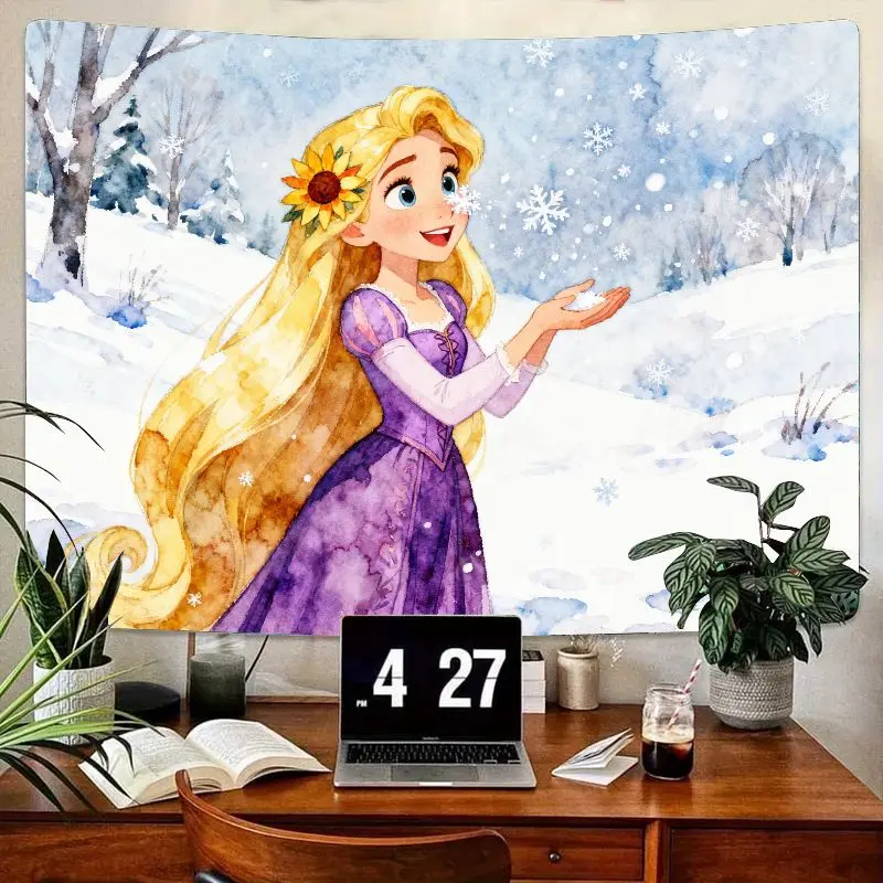 

1PC Rapunzel Catching Snowflakes Tapestry, Kawaii Disney Princess Modern Polyester Wall Art for Girls Bedroom Living Room Decor