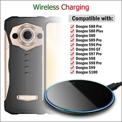 15W Fast Wireless Charger for Doogee S100 S99 S98 S97 Pro/S96 GT/S89 S88 Pro Plus Wireless Charging Pad with Type-C Cable